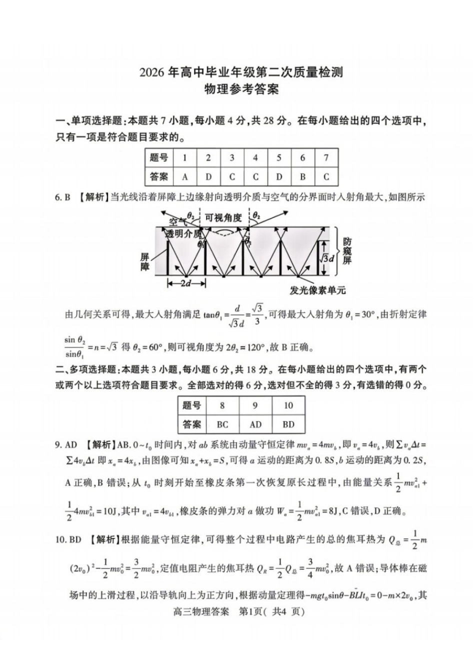 物理河南南阳、三门峡、漯河、信阳、驻马店五市2026年(届)高中毕业年级高三年级第二次质量监测(五市高三二模)(4.23-4.24)(1).docx_第1页