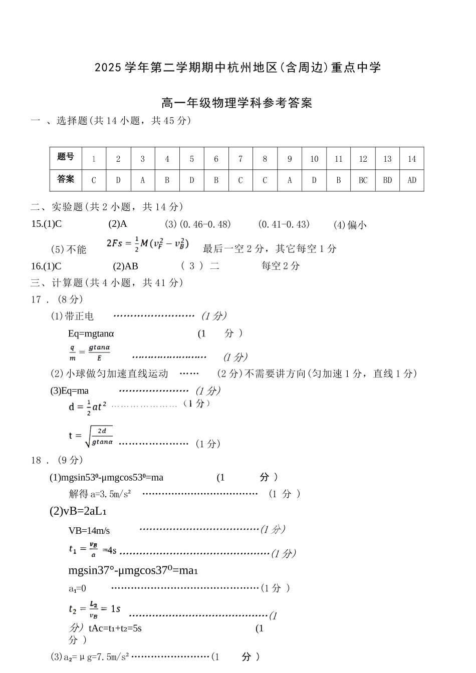 物理浙江杭州市2025学年第二学期期中杭州地区(含周边)重点中学高一年级期中考试(4.20-4.22)(1).docx_第1页