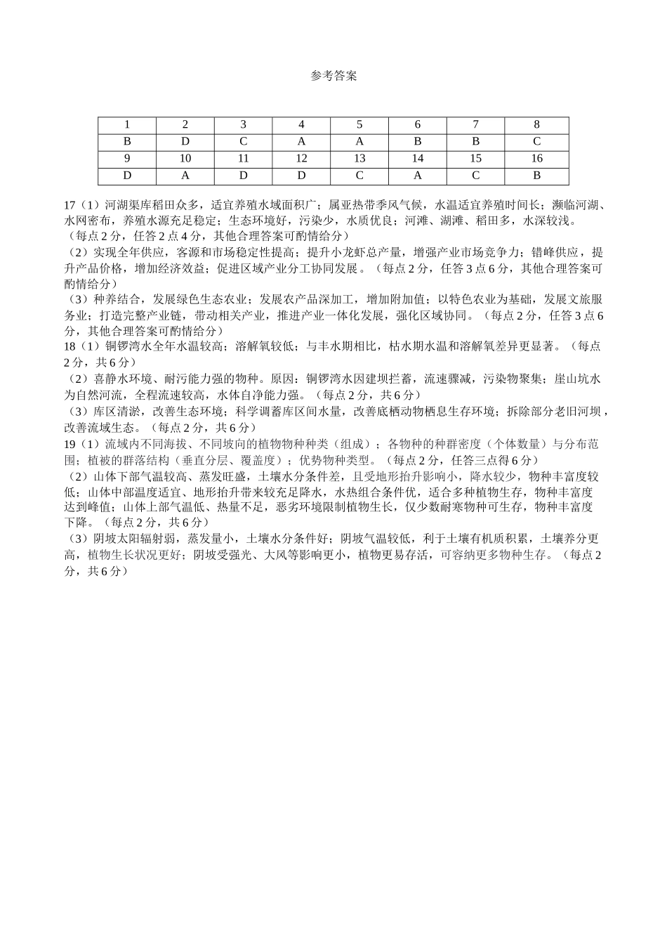 宜宾市普通高中2023级高考适应性演练地理答案.doc_第1页