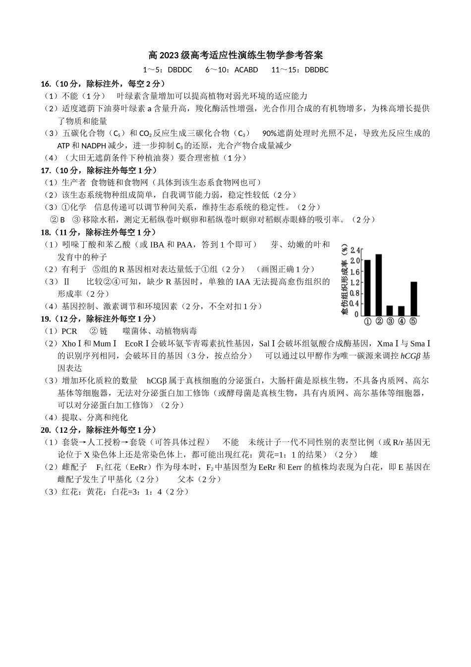 宜宾市普通高中2023级高考适应性演练生物答案.doc_第1页