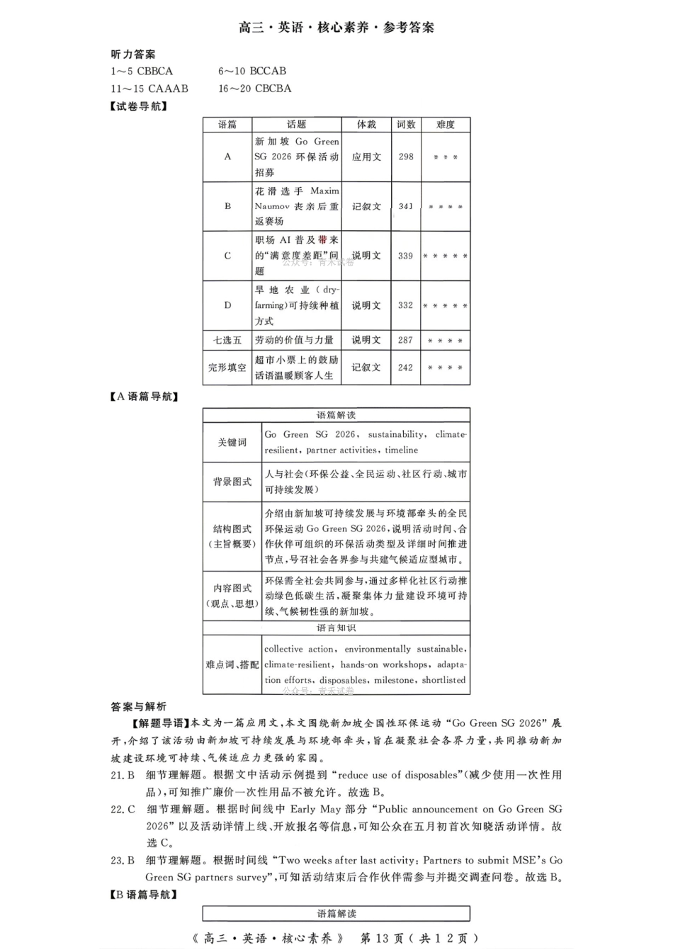 英语湖南、新疆文海大联考G20示范高中联盟2026届高三年级核心素养测评(文海三模)（4.22-4.23）(2).pdf_第1页