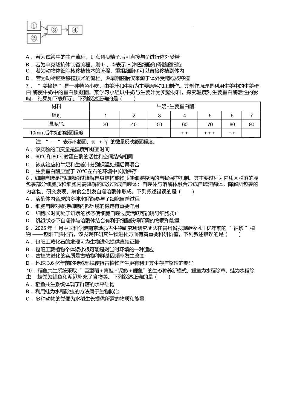 浙江七彩阳光新高考研究联盟2024-2025学年高二下学期期中联考试题生物含答案_副本.docx_第2页