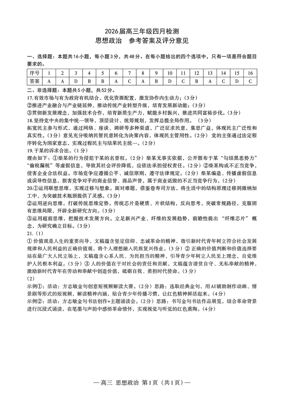 政治江西南昌市2026届高三年级四月检测(南昌高三二模)(4.23-4.24)(1).pdf_第1页