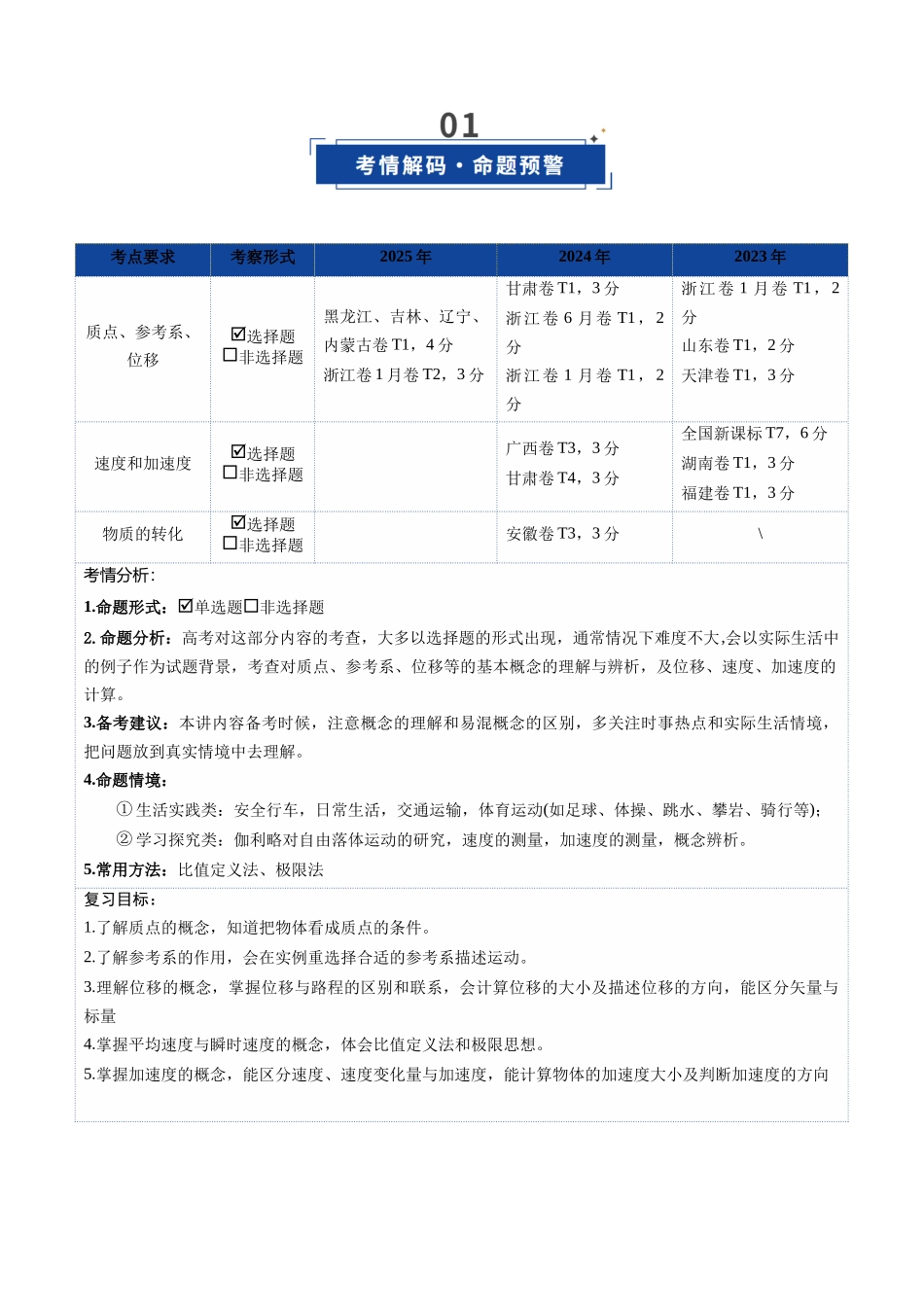 第01讲 运动的描述（复习讲义）（湖南专用）（教师版）.docx_第2页