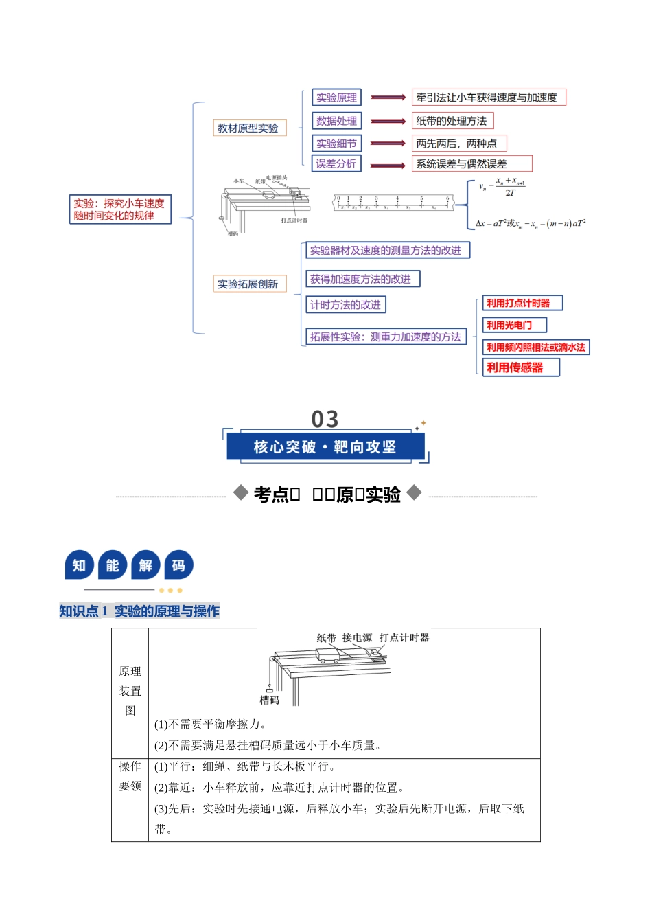 第04讲 实验:探究小车速度随时间变化的规律(复习讲义)(湖南专用)(学生版).docx_第3页