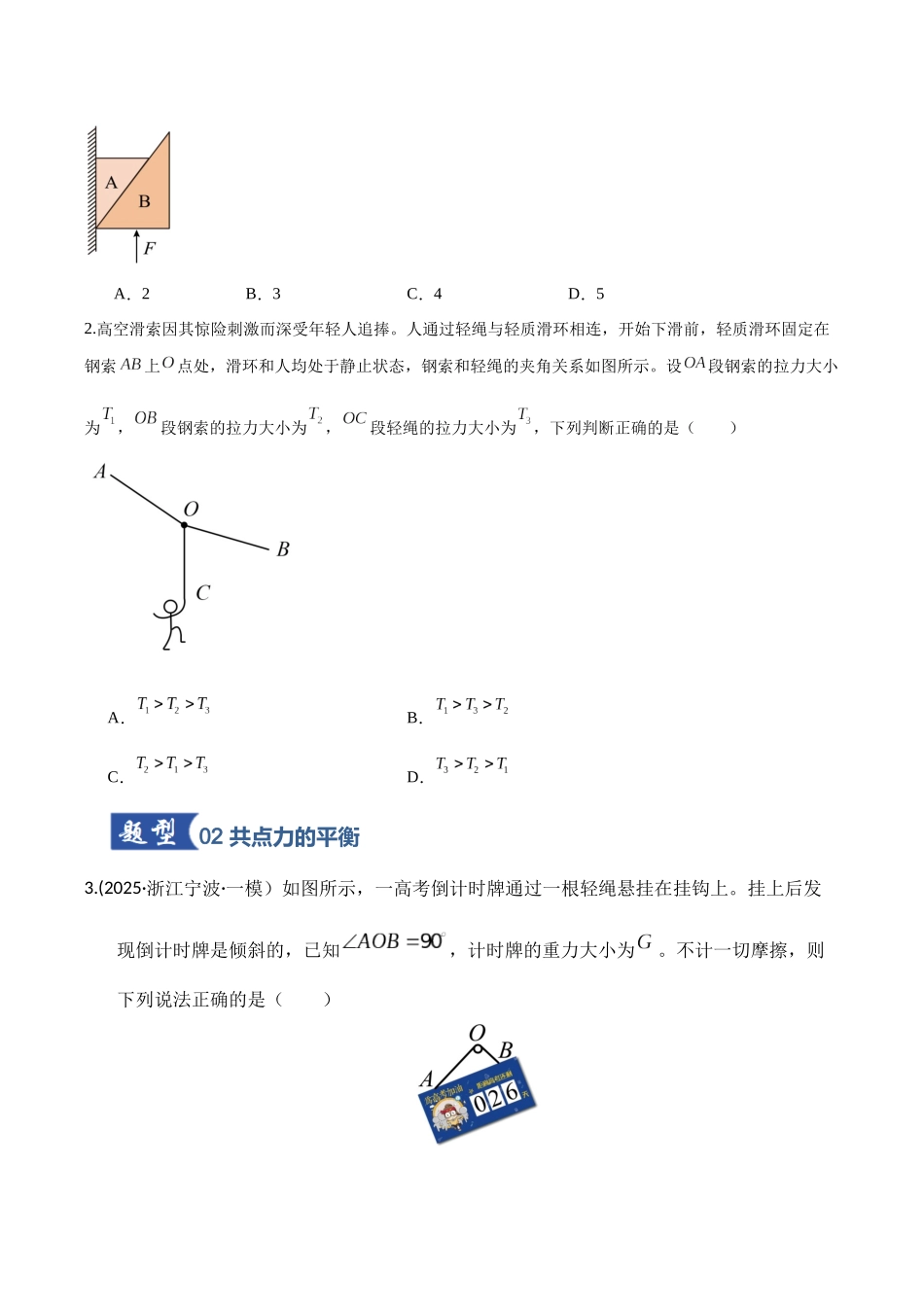 第07讲  共点力的平衡（专项训练）（湖南专用）（学生版）.docx_第2页