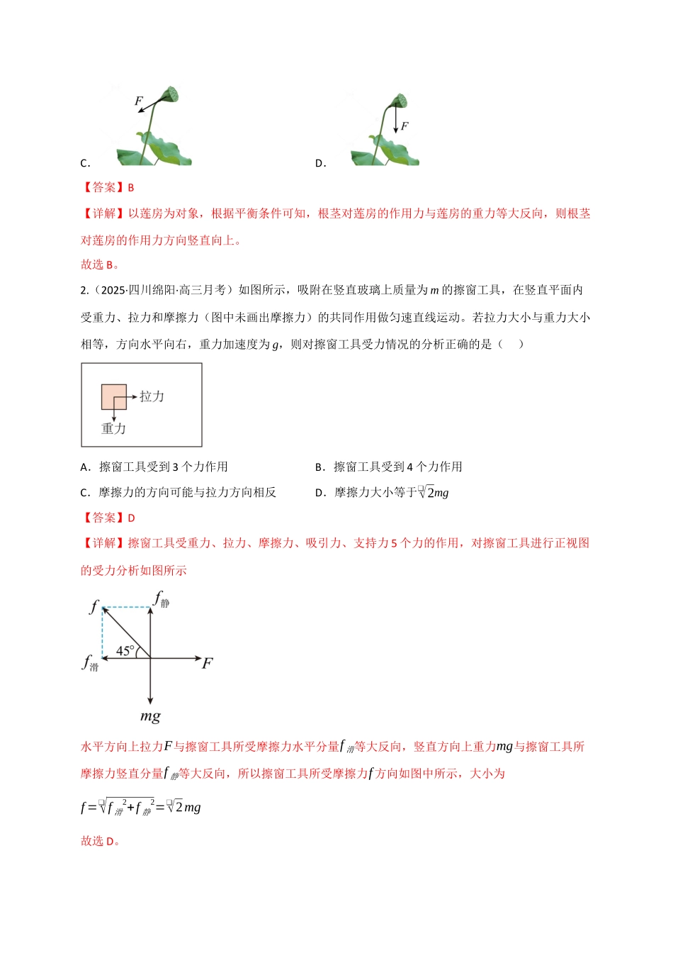 第07讲 共点力的平衡（专项训练）（四川专用）（教师版）.docx_第2页