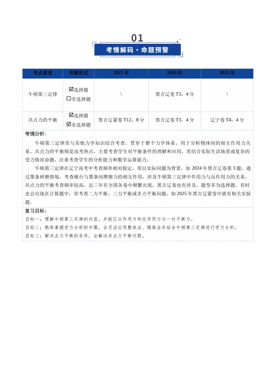 第07讲 牛顿第三定律 共点力的平衡（复习讲义）（黑吉辽蒙专用）（学生版）.docx_第2页