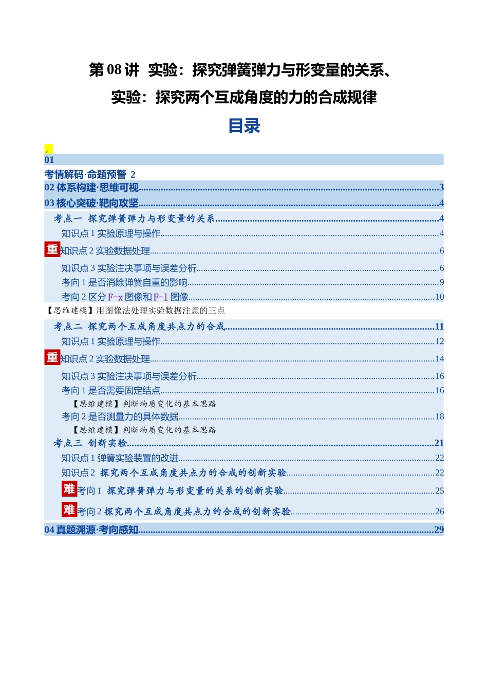 第08讲  实验：探究弹簧弹力与形变量的关系、实验：探究两个互成角度的力的合成规律（复习讲义）（湖南专用）（学生版）.docx_第1页