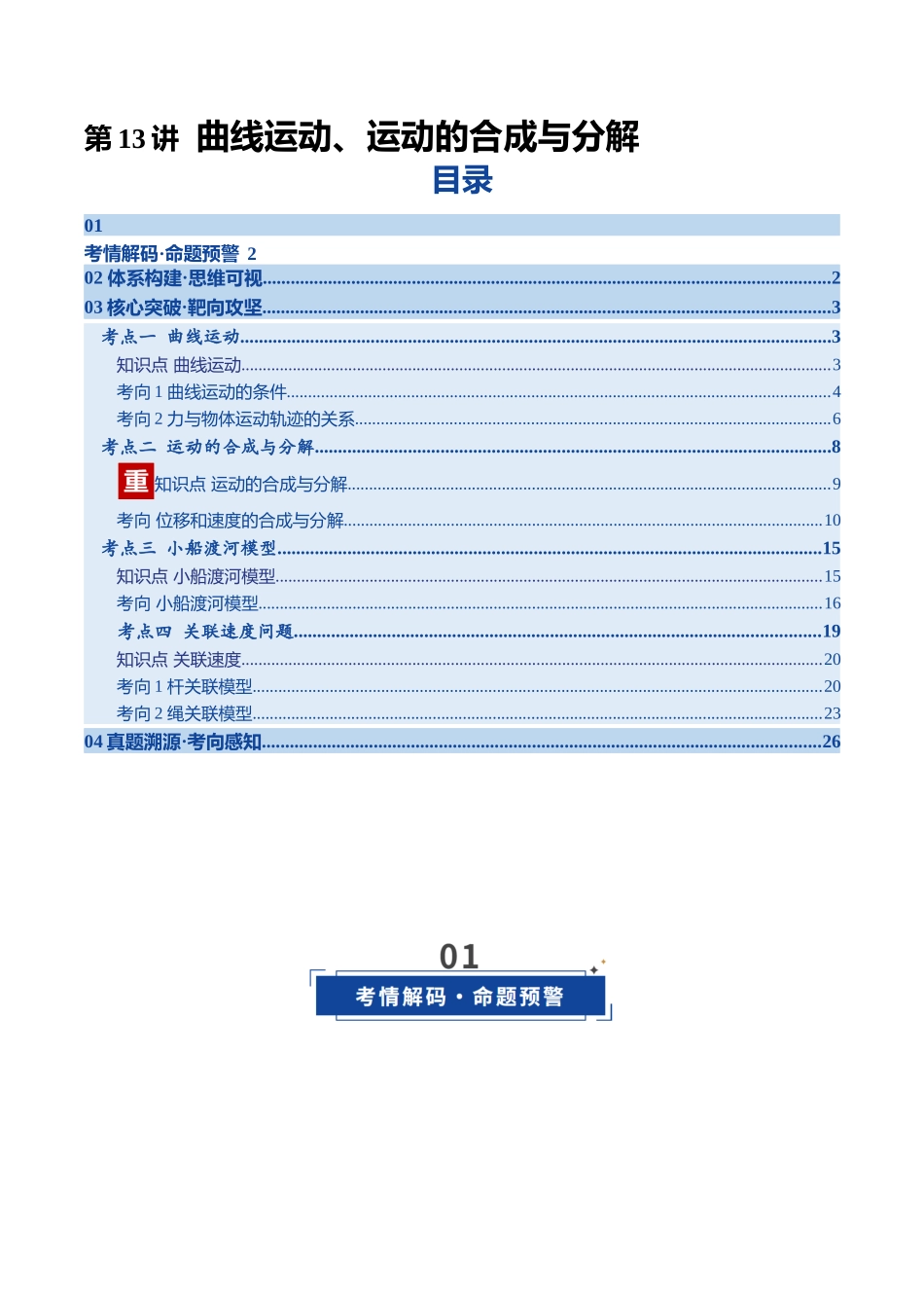 第13讲 曲线运动、运动的合成与分解（复习讲义）（四川专用）（教师版）.docx_第1页