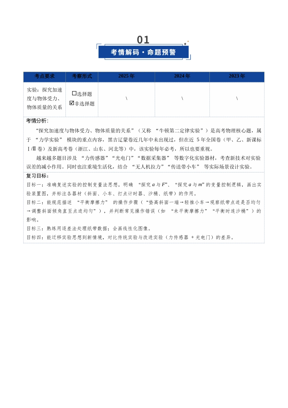 第13讲 实验：探究加速度与物体受力、物体质量的关系（复习讲义）（黑吉辽蒙专用）（教师版）.docx_第2页