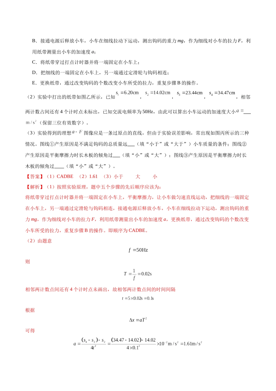 第13讲 实验：探究加速度与物体受力、物体质量的关系（专项训练）（黑吉辽蒙专用）（教师版）.docx_第2页
