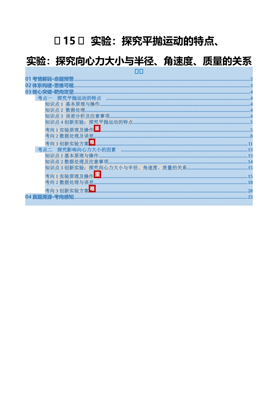 第15讲 实验：探究平抛运动的特点、实验：探究向心力大小与半径、角速度、质量的关系（复习讲义）（福建专用）（教师版）.docx_第1页