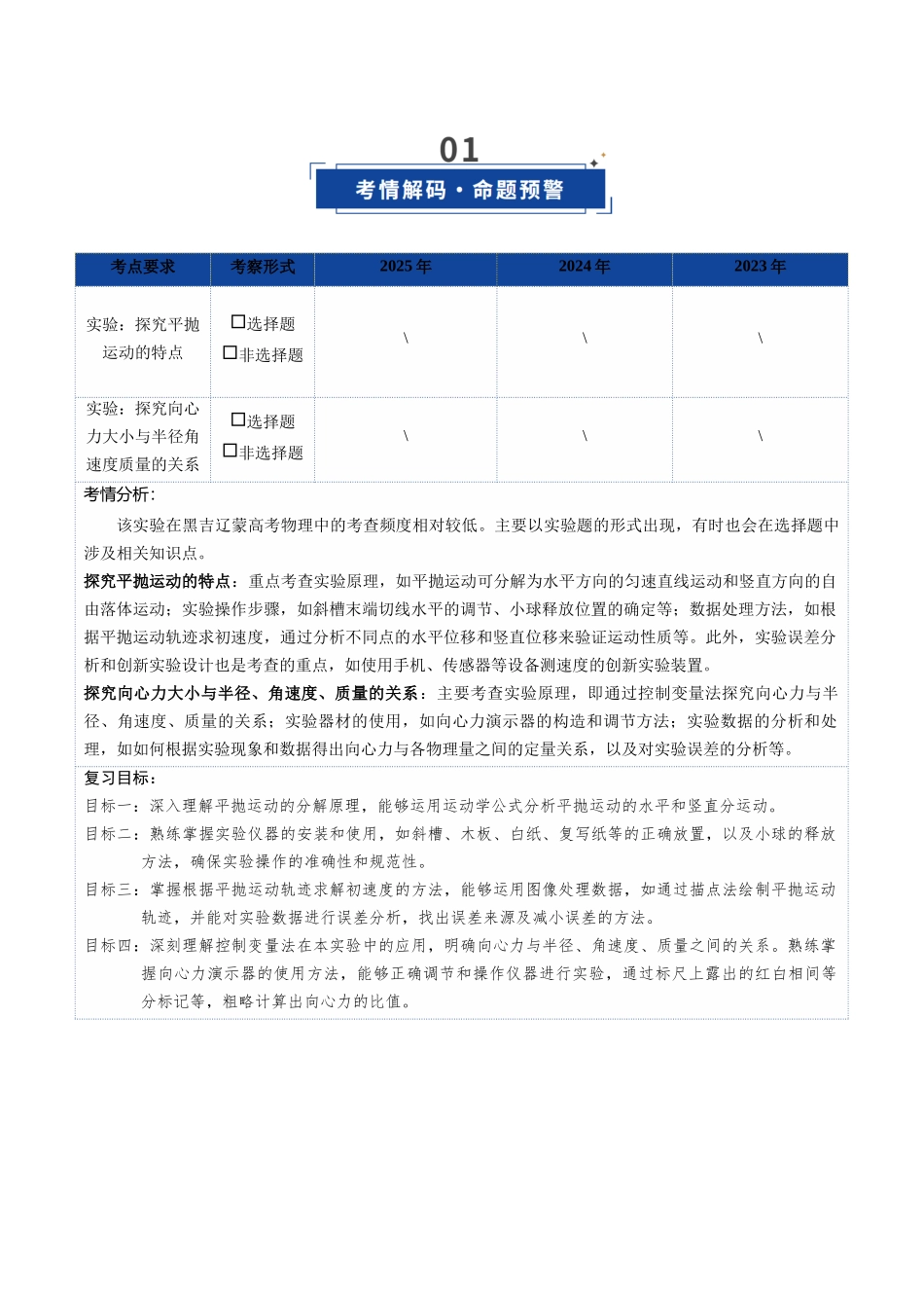 第17讲 实验：探究平抛运动的特点、实验：探究向心力大小与半径角速度质量的关系（复习讲义）（黑吉辽蒙专用）（学生版）.docx_第2页