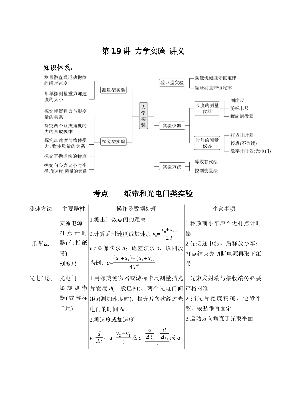 第19讲 力学实验 讲义.docx_第1页