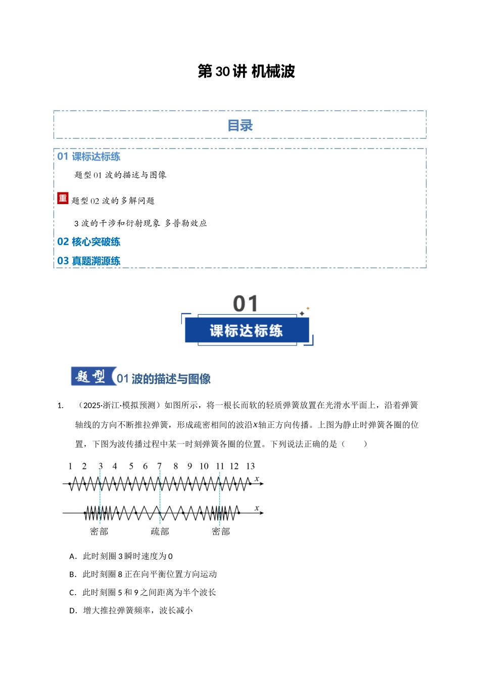 第31讲 机械波（专项训练）（湖南专用）（教师版）.docx_第1页
