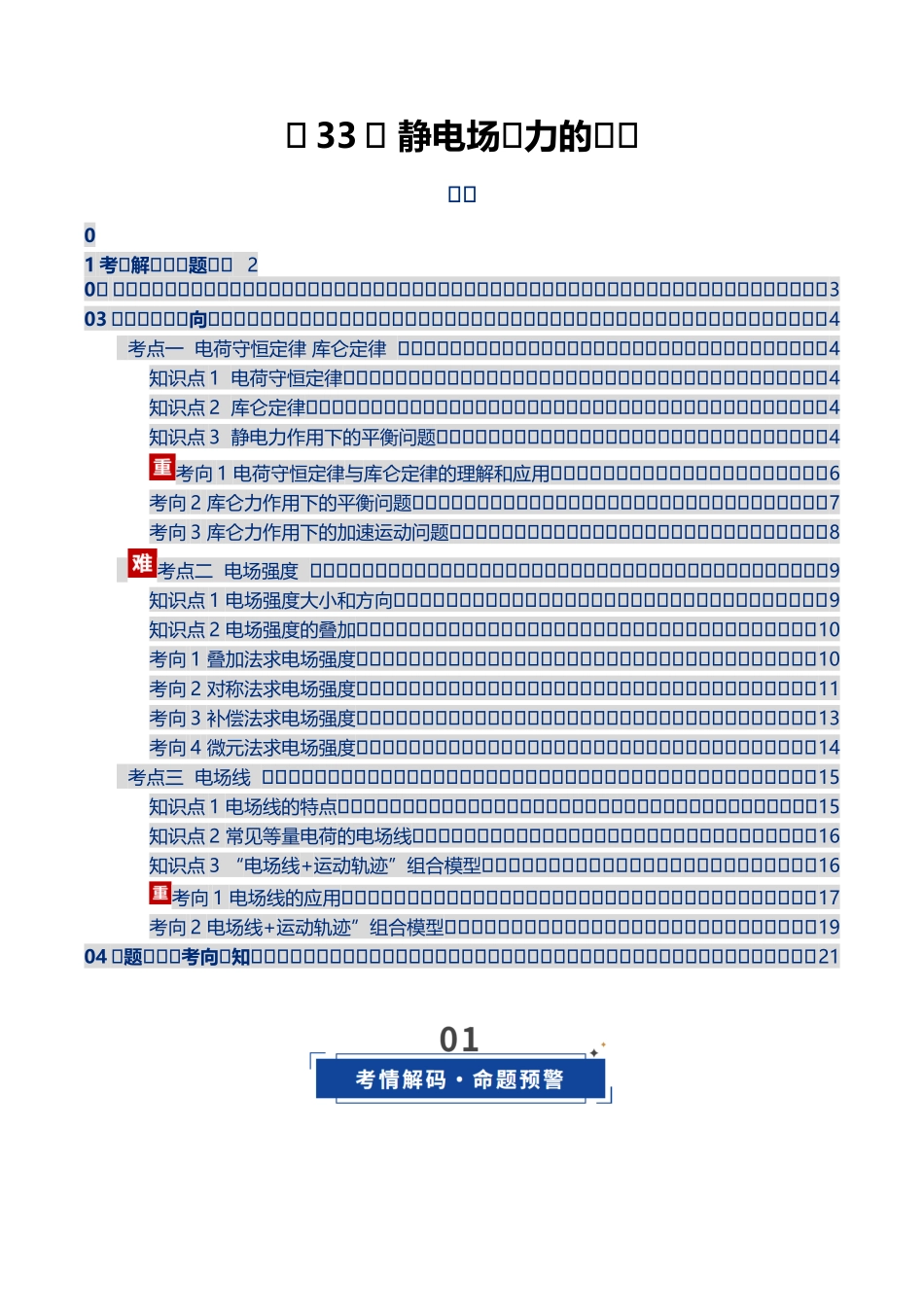 第33讲 静电场中力的性质（复习讲义）（湖南专用）（学生版）.docx_第1页