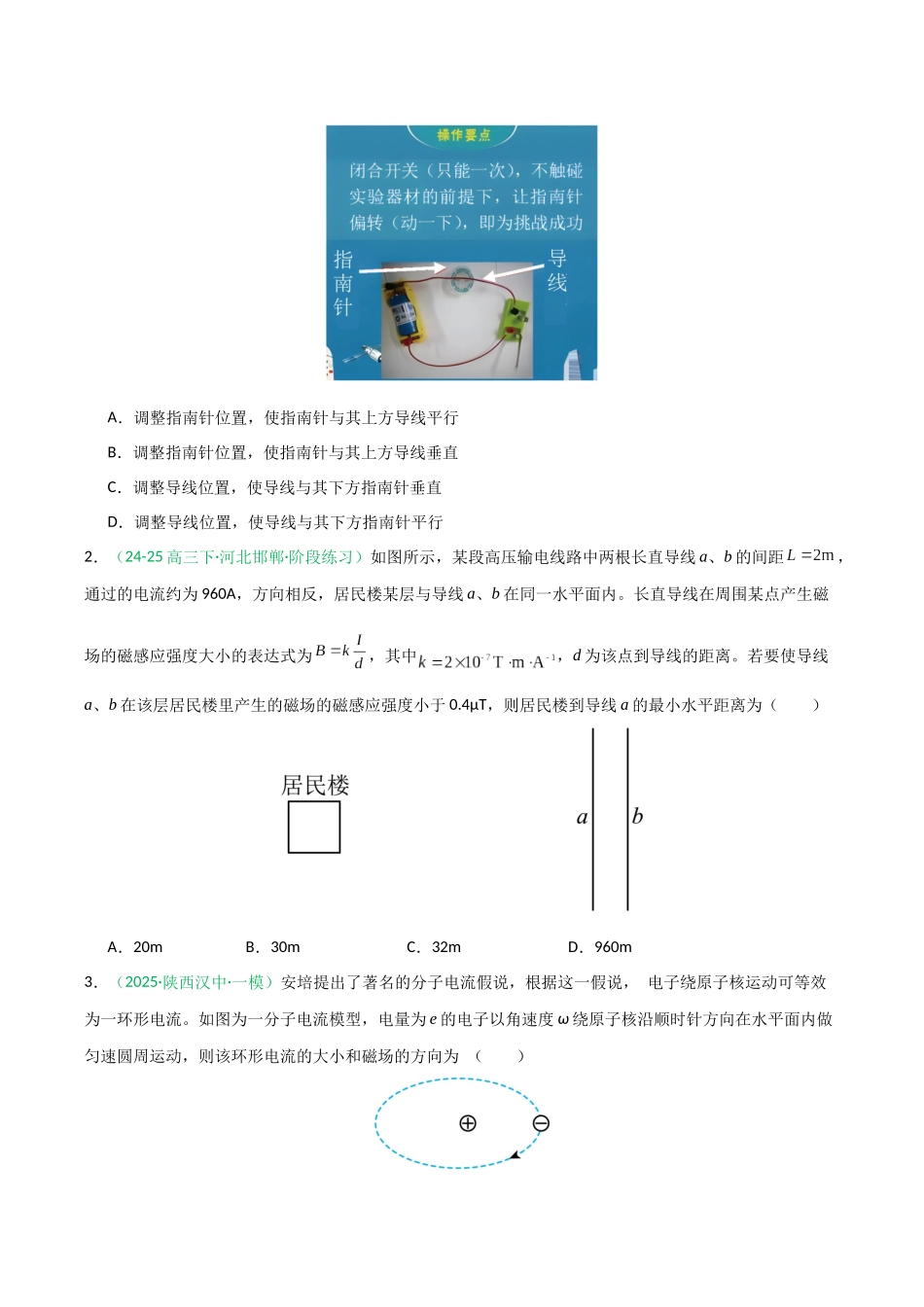第38讲 磁场及其对电流的作用 （专项训练）（安徽专用）（学生版）.docx_第2页