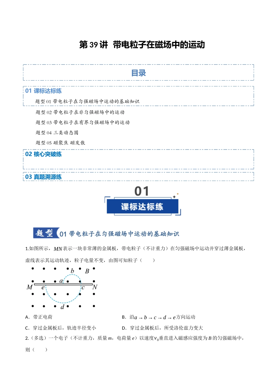 第39讲 带电粒子在磁场中的运动(专项训练)(四川专用)(学生版).docx_第1页