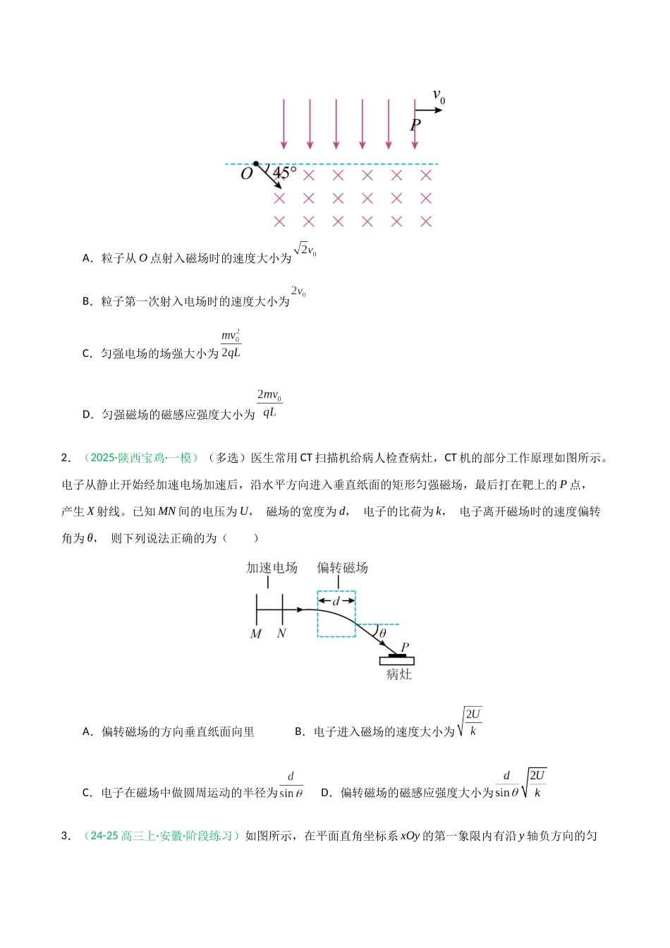 第40讲 带电粒子在复合场中的运动(专项训练)(安徽专用)(学生版).docx_第2页