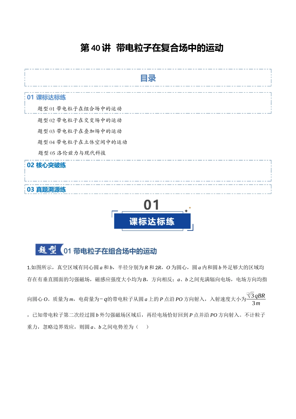 第40讲 带电粒子在复合场中的运动（专项训练）（四川专用）（教师版）.docx_第1页
