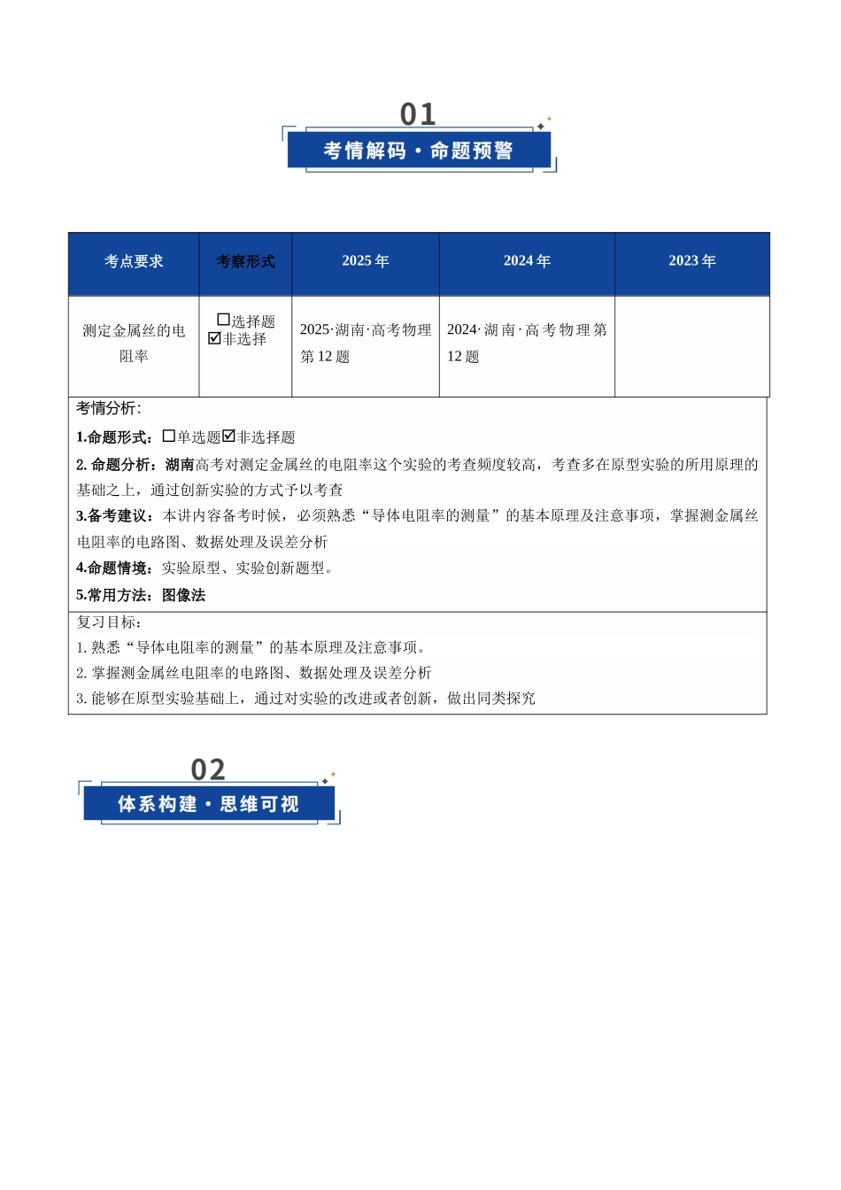 第42讲 重点实验:测量金属丝的电阻率(复习讲义)(湖南专用)(教师版).docx_第2页