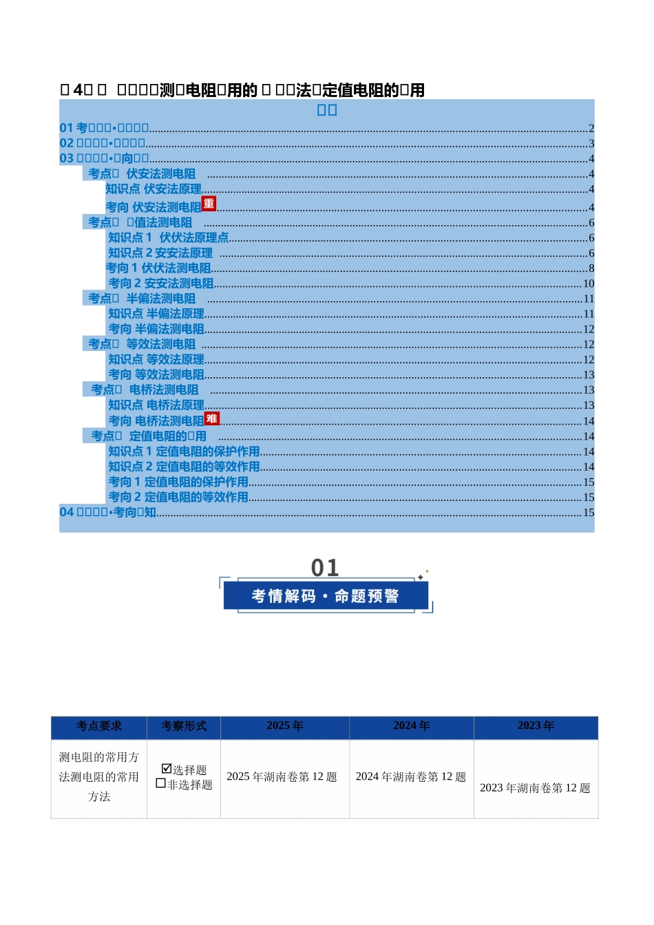 第45讲 创新思维测量电阻常用的5种方法及定值电阻的妙用（复习讲义）（湖南专用）（教师版）.docx_第1页