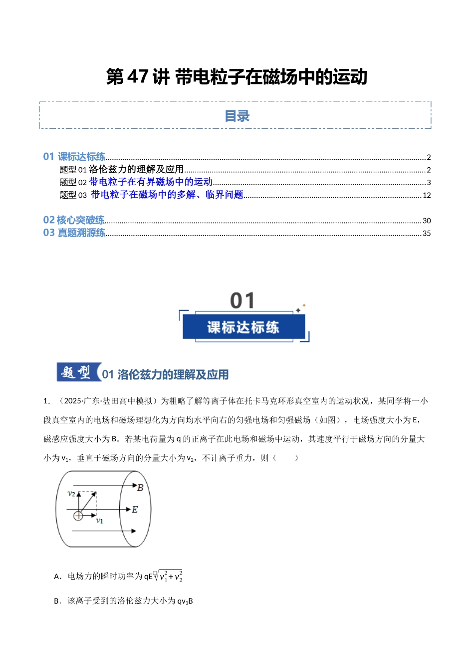第47讲 带电粒子在磁场中的运动(专项训练)(湖南专用)(教师版).docx_第1页