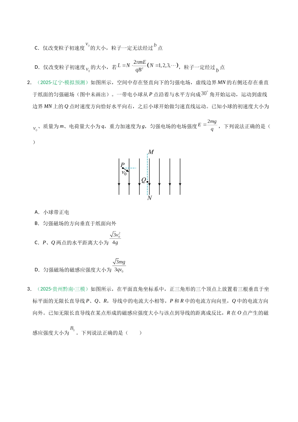 第48讲 带电粒子在叠加场中的运动(专项训练)(黑吉辽蒙专用)(学生版).docx_第2页