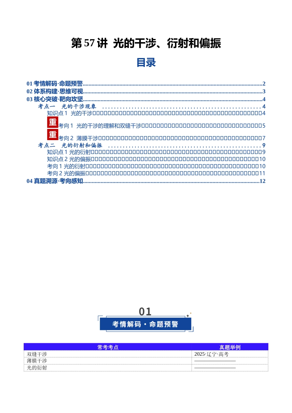 第57讲 光的干涉、衍射和偏振（复习讲义）（黑吉辽蒙专用）（教师版）.docx_第1页