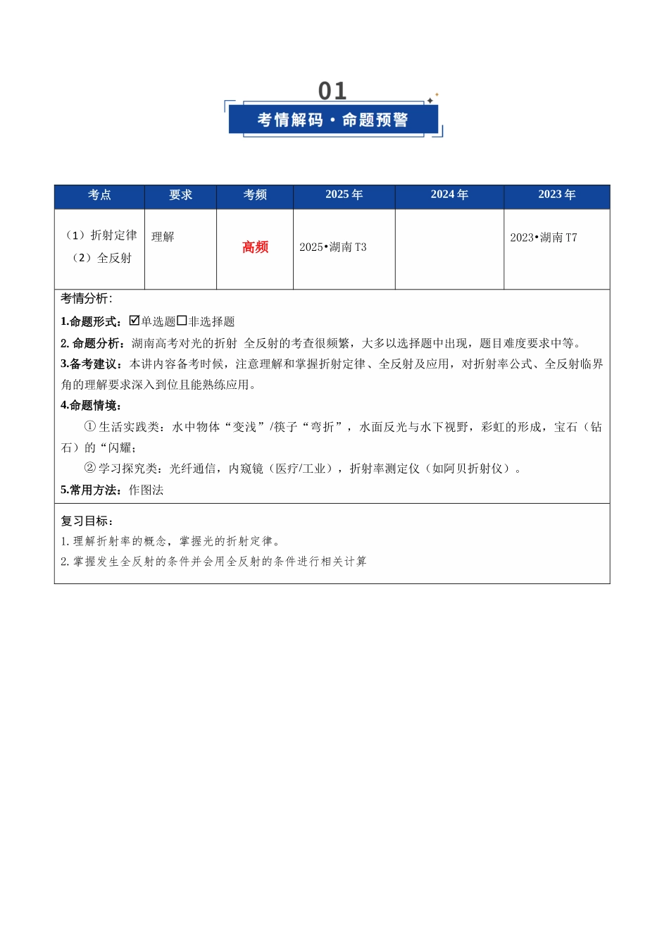 第60讲 光的折射 全反射（复习讲义）（湖南专用）（教师版）.docx_第2页