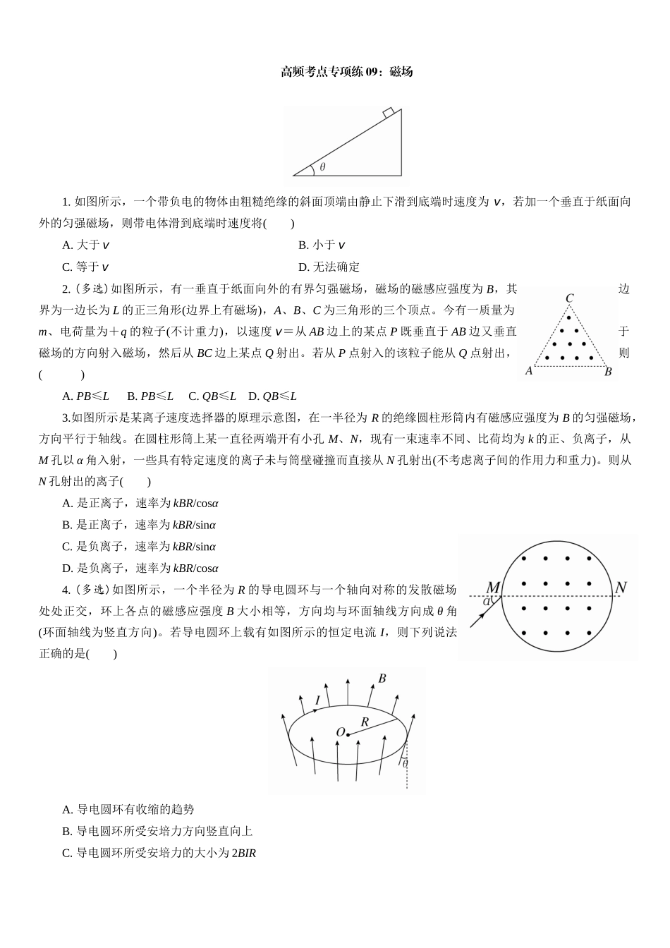 高考物理一轮复习高频考点专项练09:磁场.docx_第1页