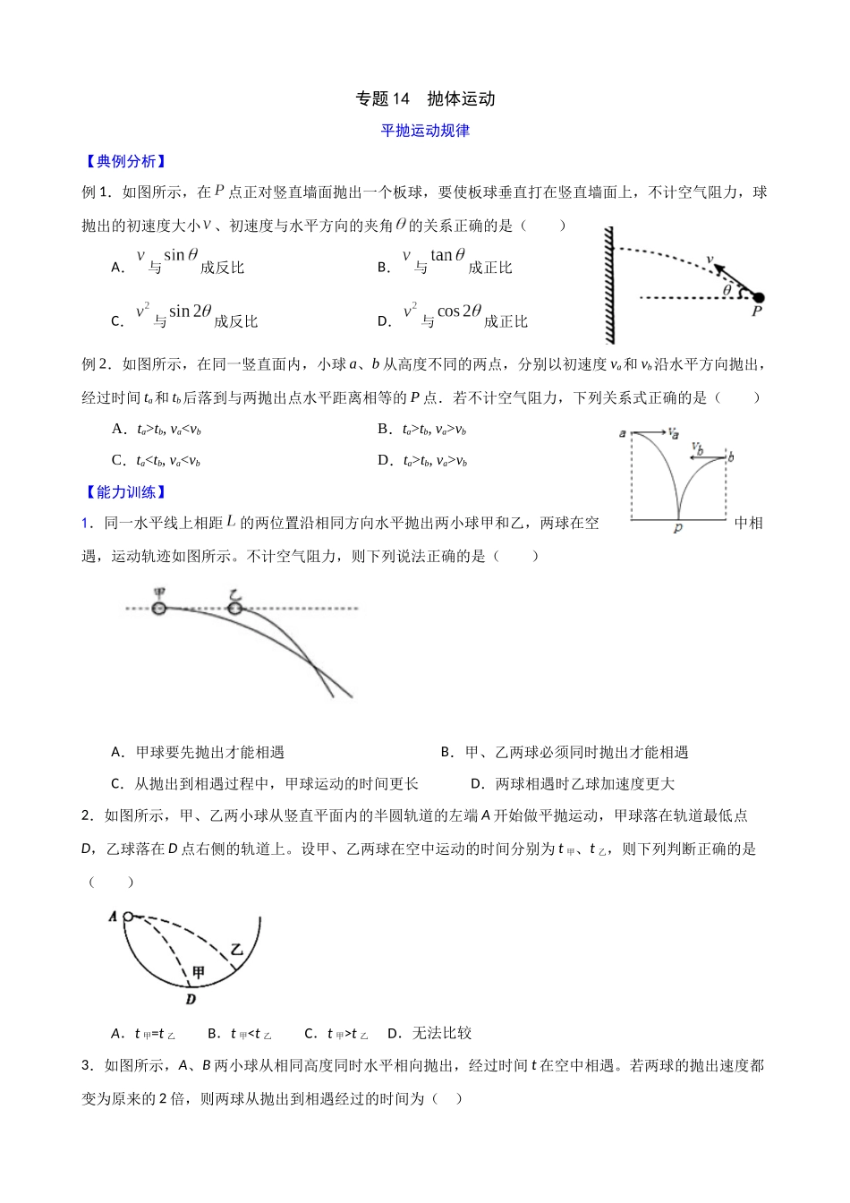 高三物理夯实基础专题训练14:抛体运动.docx_第1页