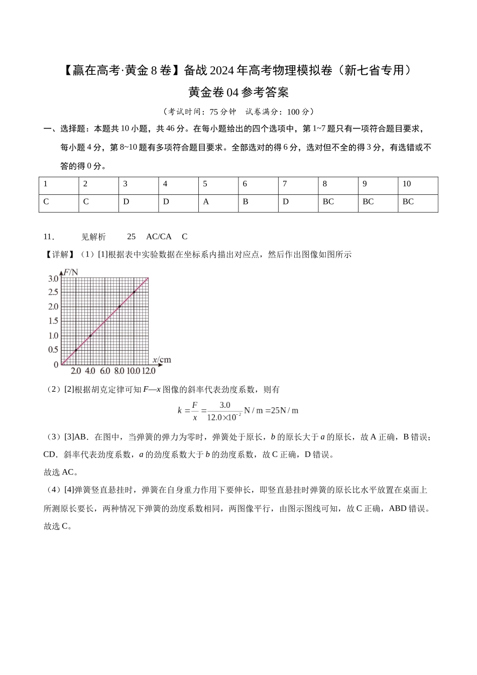 黄金卷04-2024年高考物理模拟卷(新七省专用)(答案版).docx_第1页