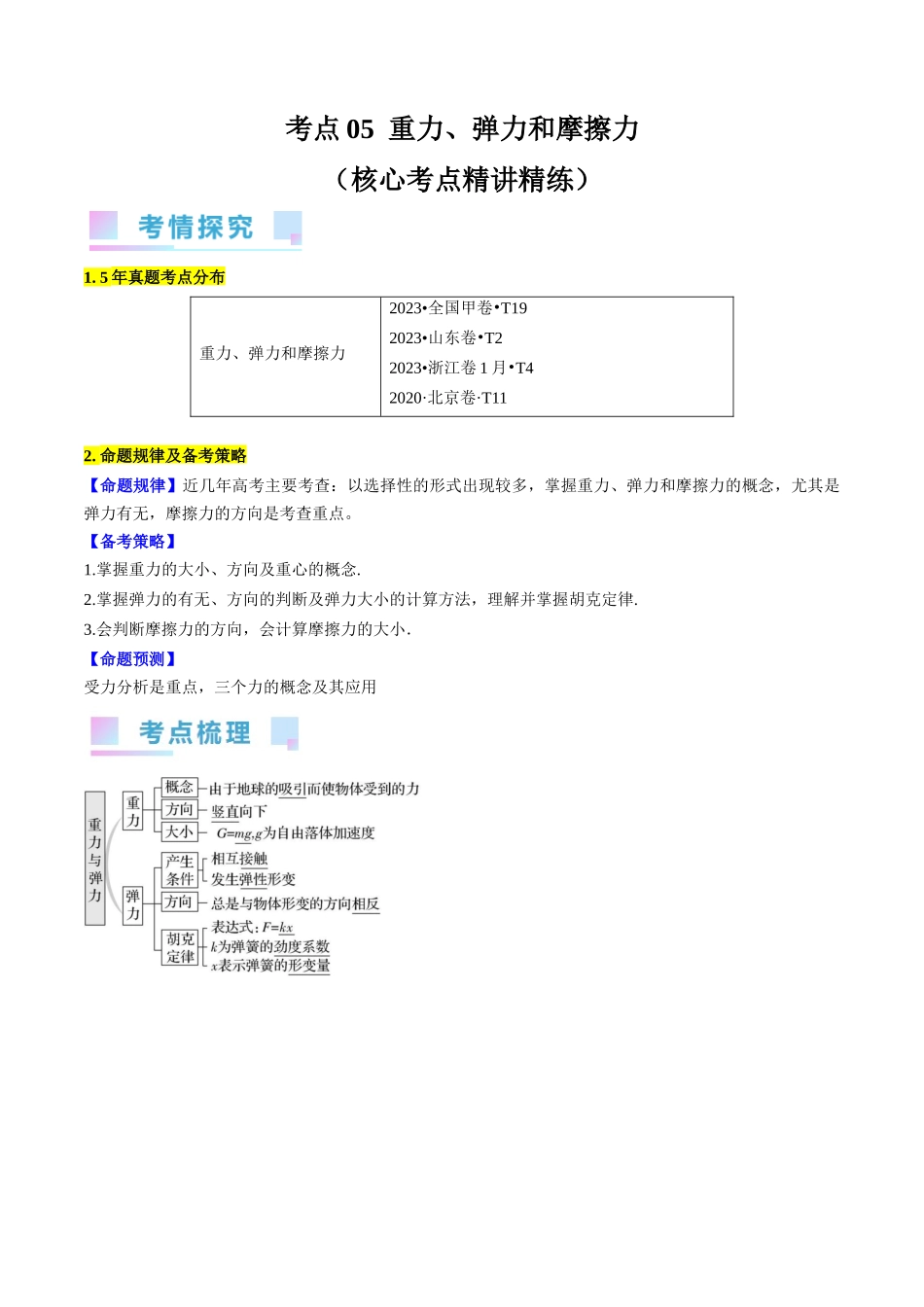 考点05 重力、弹力和摩擦力(原卷版).docx_第1页