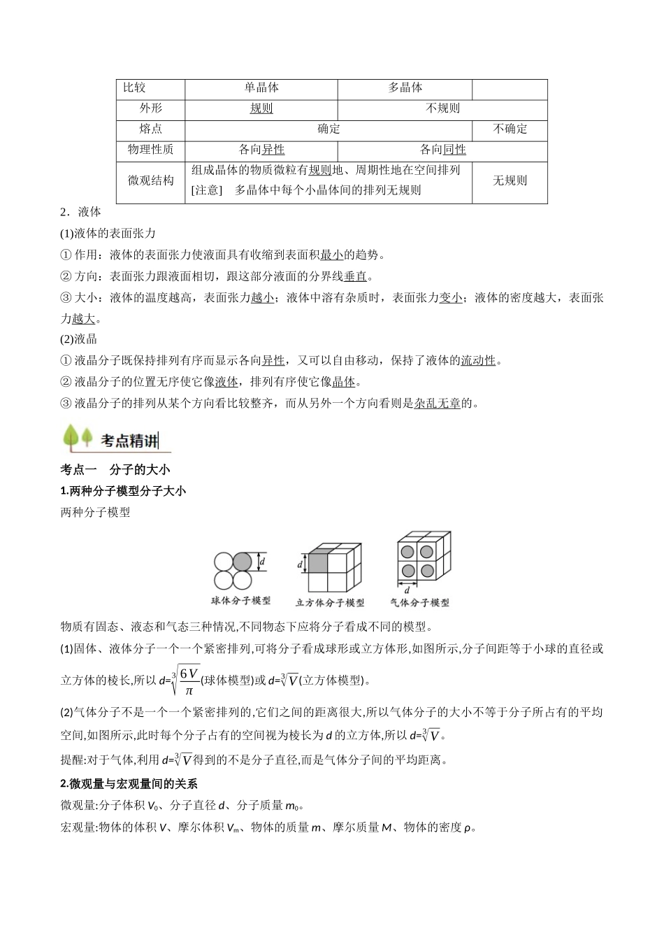 考点51 分子动理论 固体和液体(核心考点精讲精练)(教师版).docx_第3页