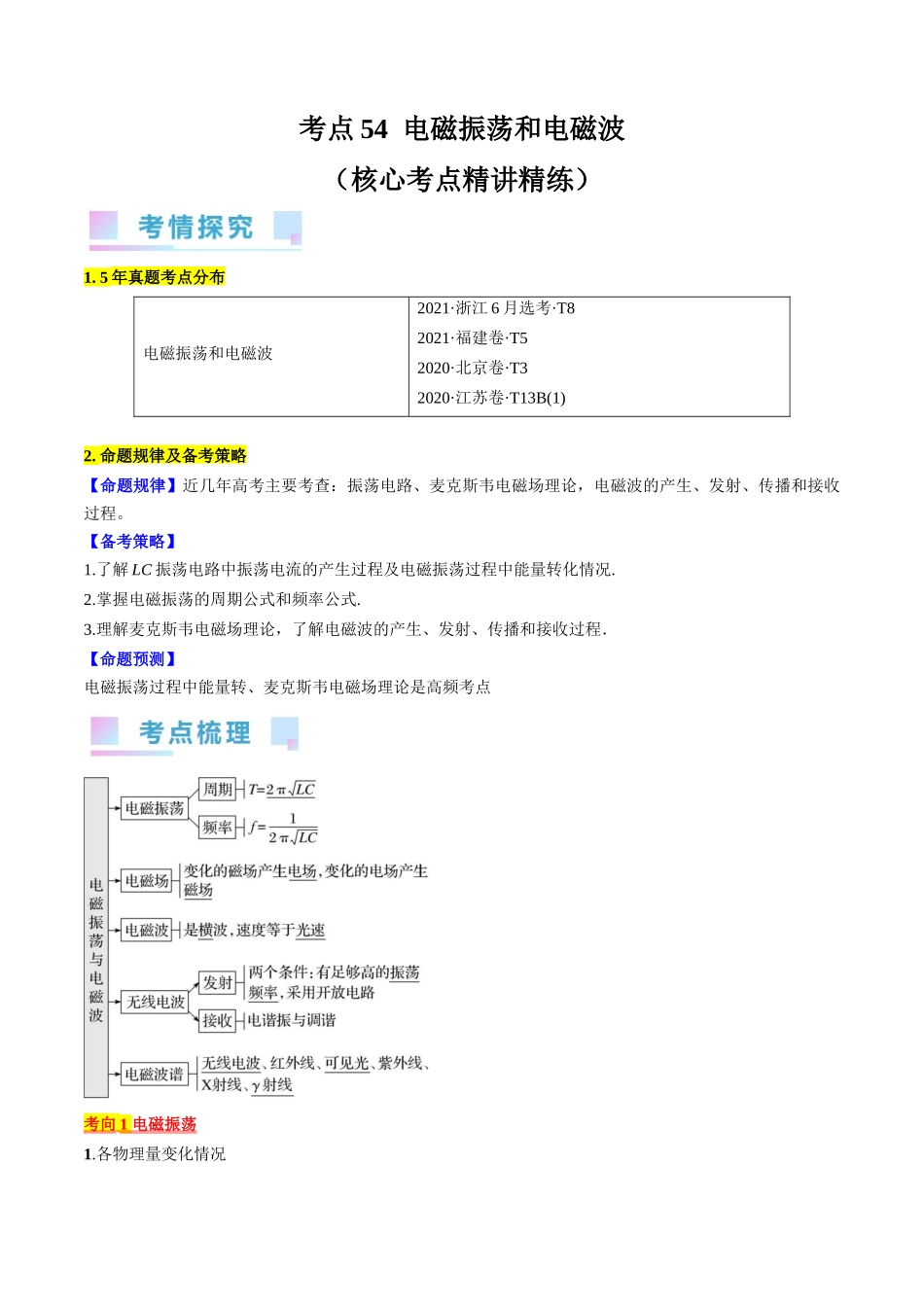 考点54  电磁振荡和电磁波（原卷版）.docx_第1页