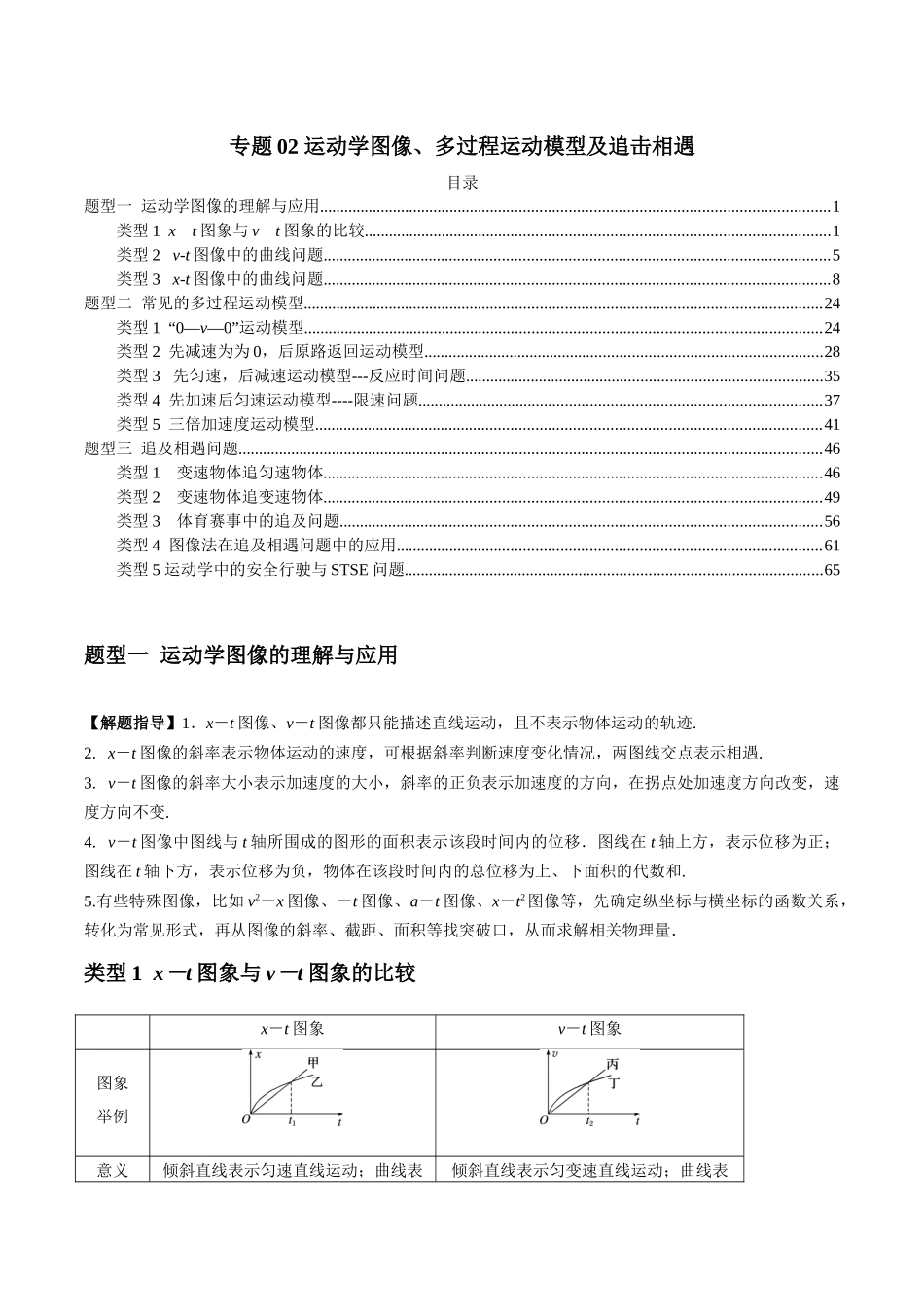 专题02 运动学图像、多过程运动模型及追击相遇（教师版）.docx_第1页