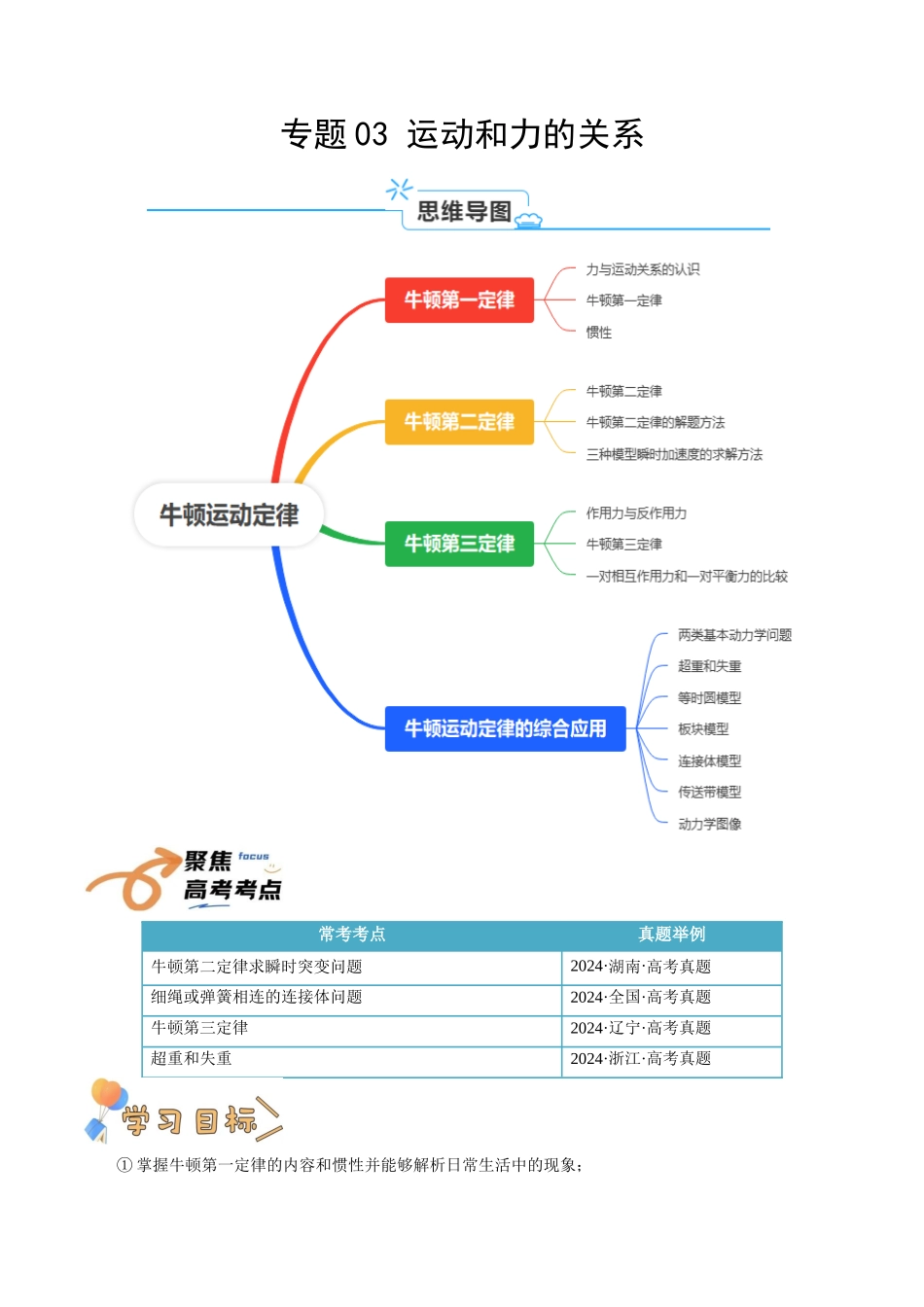 专题03  运动和力的关系（学生版）.docx_第1页