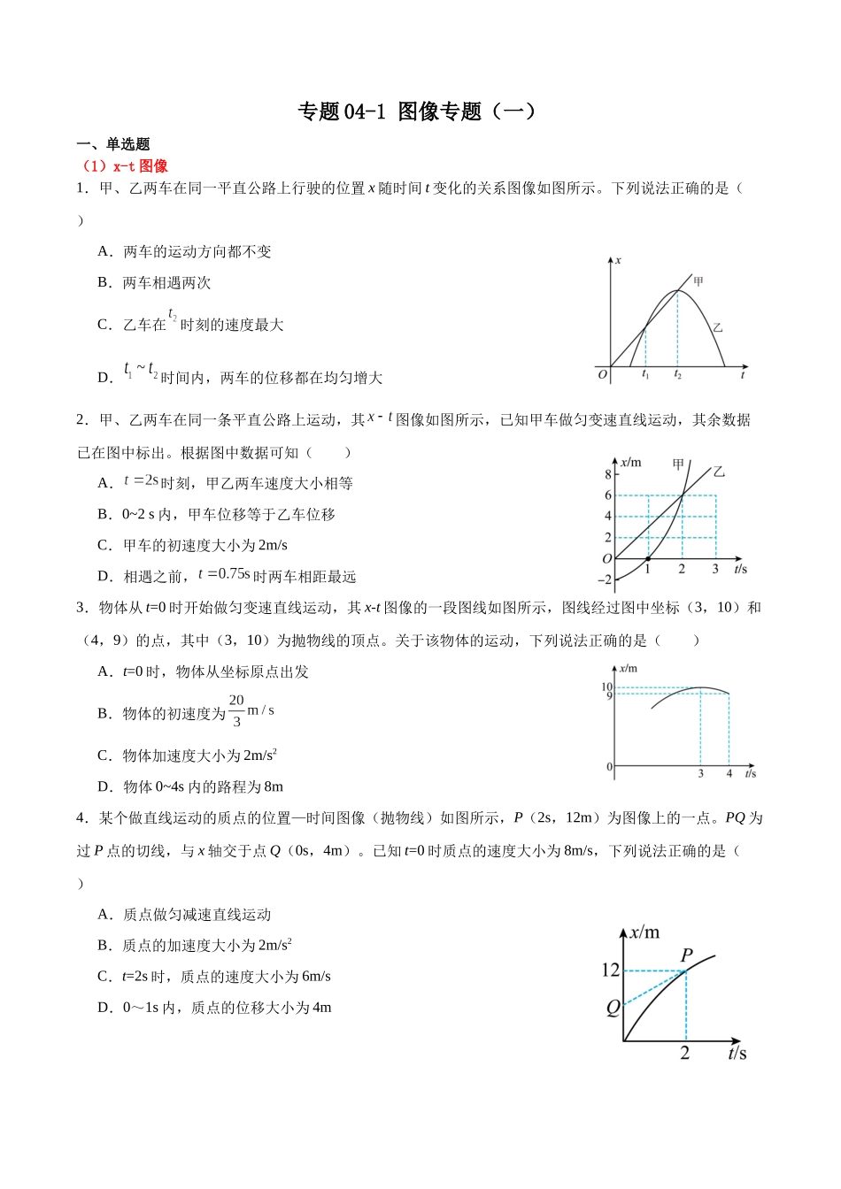 专题04-1图像专题(一)专项训练.docx_第1页