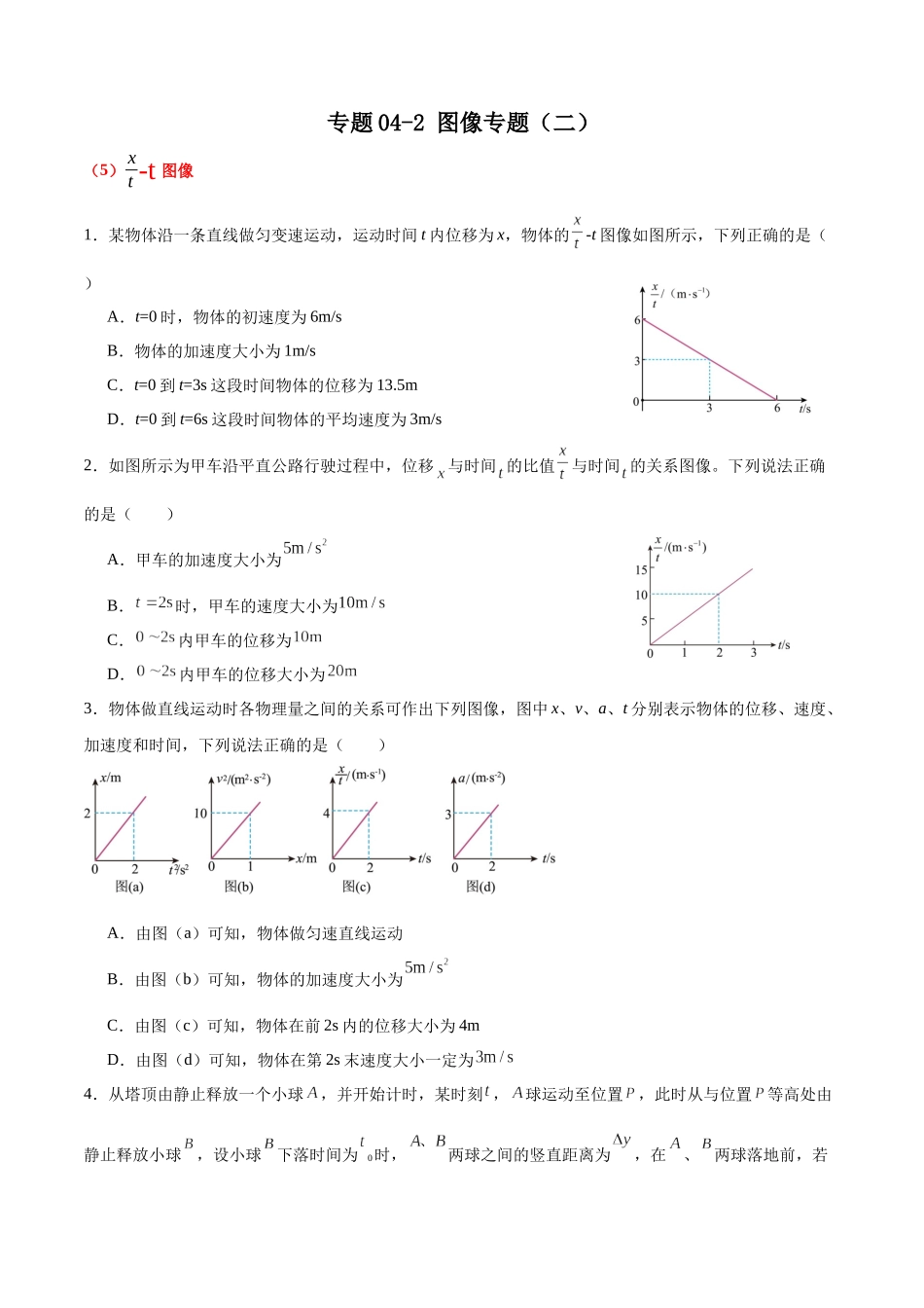 专题04-2图像专题（二） 专项训练.docx_第1页