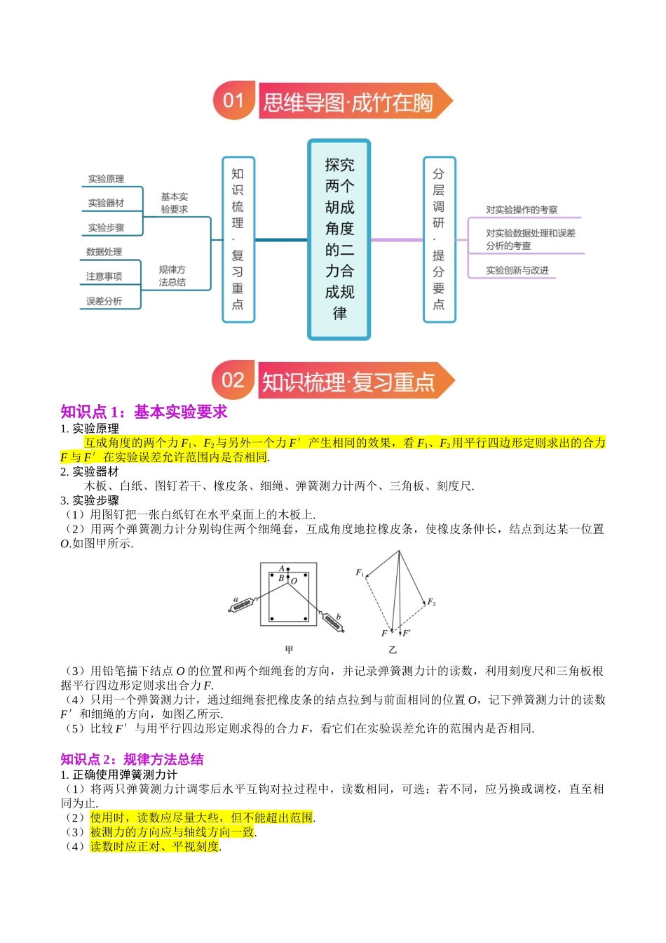 专题09 实验3：探究两个互成角度的力的合成规律（教师版）.docx_第2页