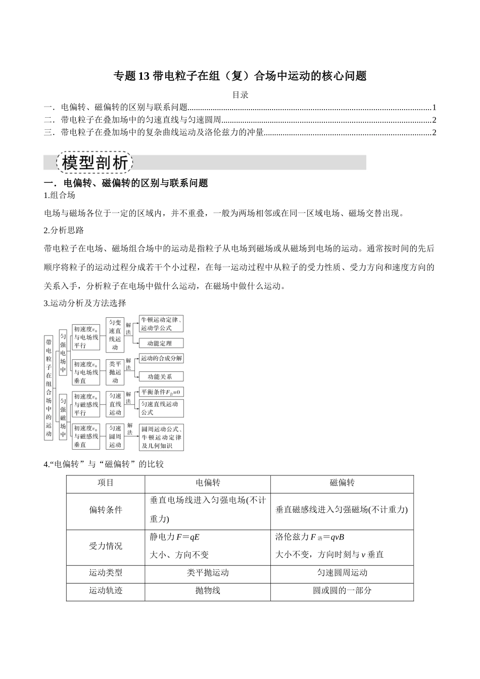 专题13 带电粒子在组（模型与方法讲义）（全国通用）（复）合场中运动的核心问题（模型与方法讲义）（全国通用）（学生版）.docx_第1页