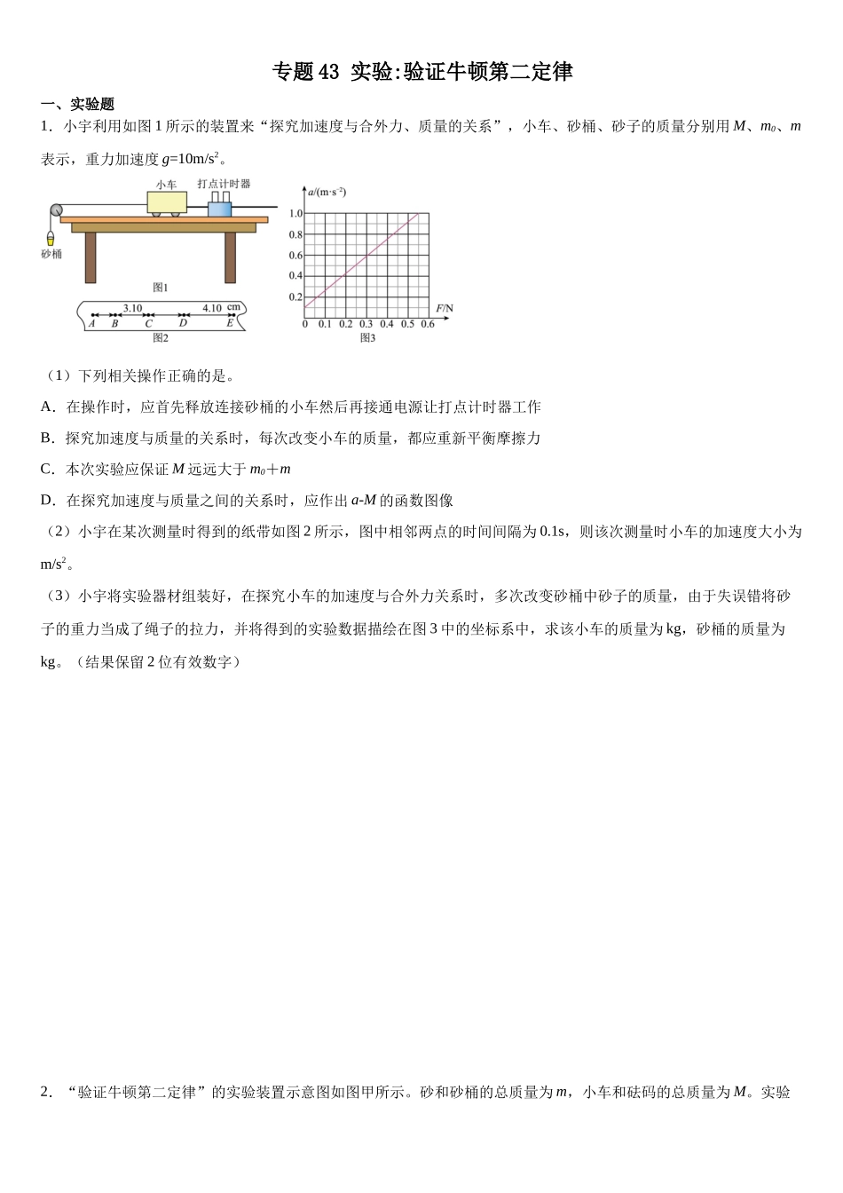 专题43实验:验证牛顿第二定律 专项练.docx_第1页