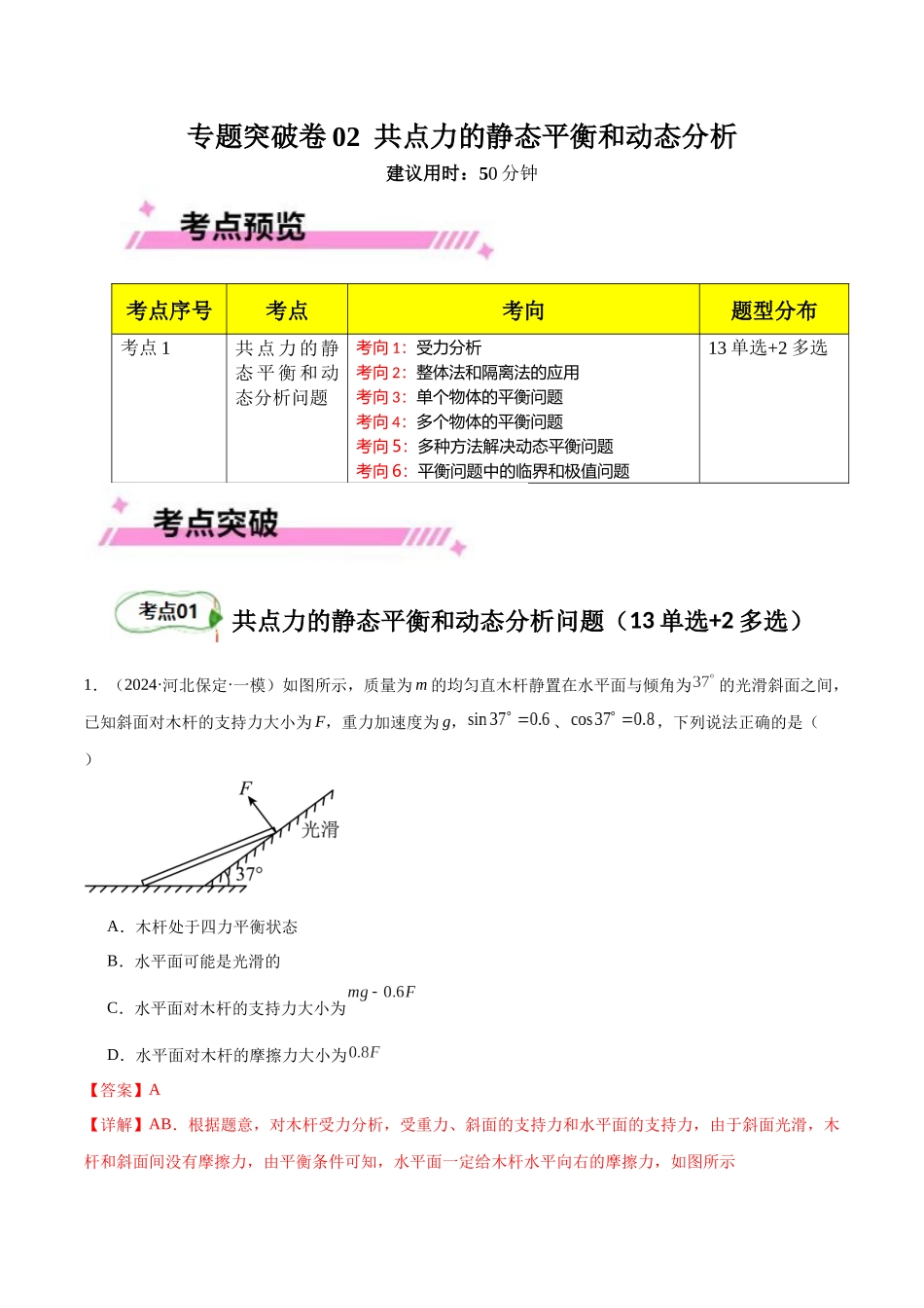 专题突破卷02 共点力的静态平衡和动态分析(教师版).docx_第1页