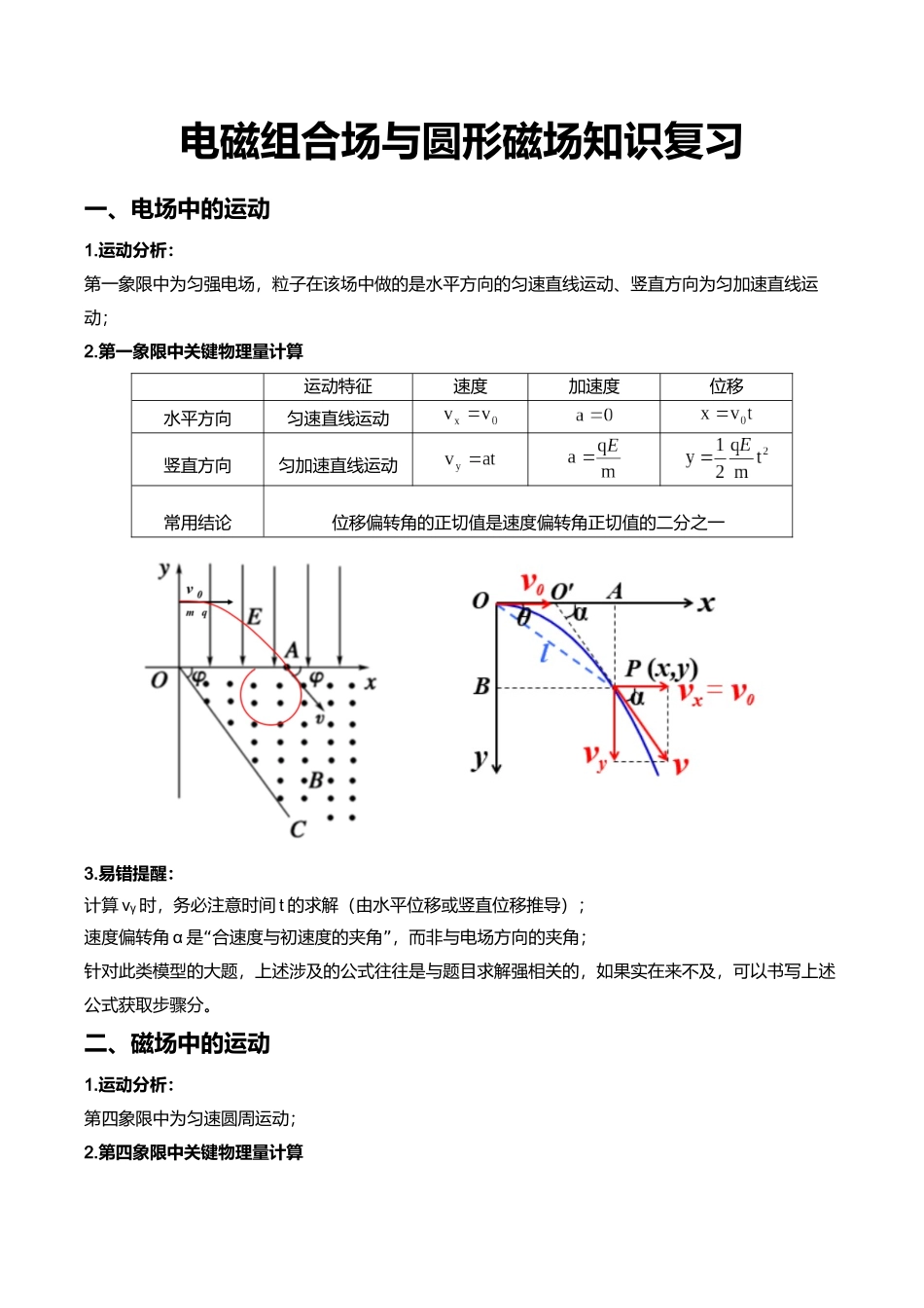 组合场与圆形磁场复习 原卷版.docx_第1页
