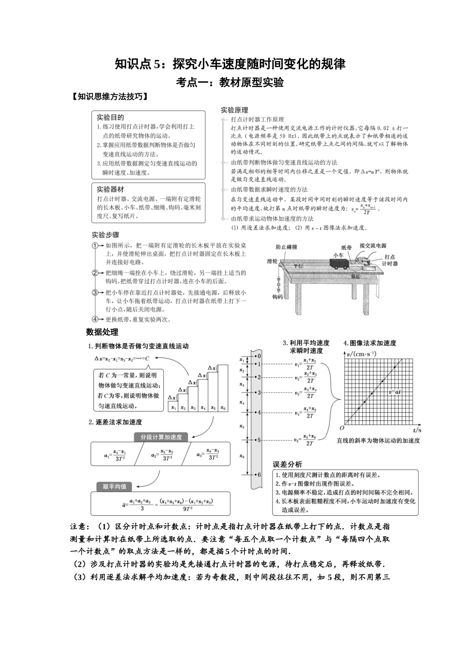 知识点5:探究小车速度随时间变化的规律(拔尖原卷版).docx_第1页