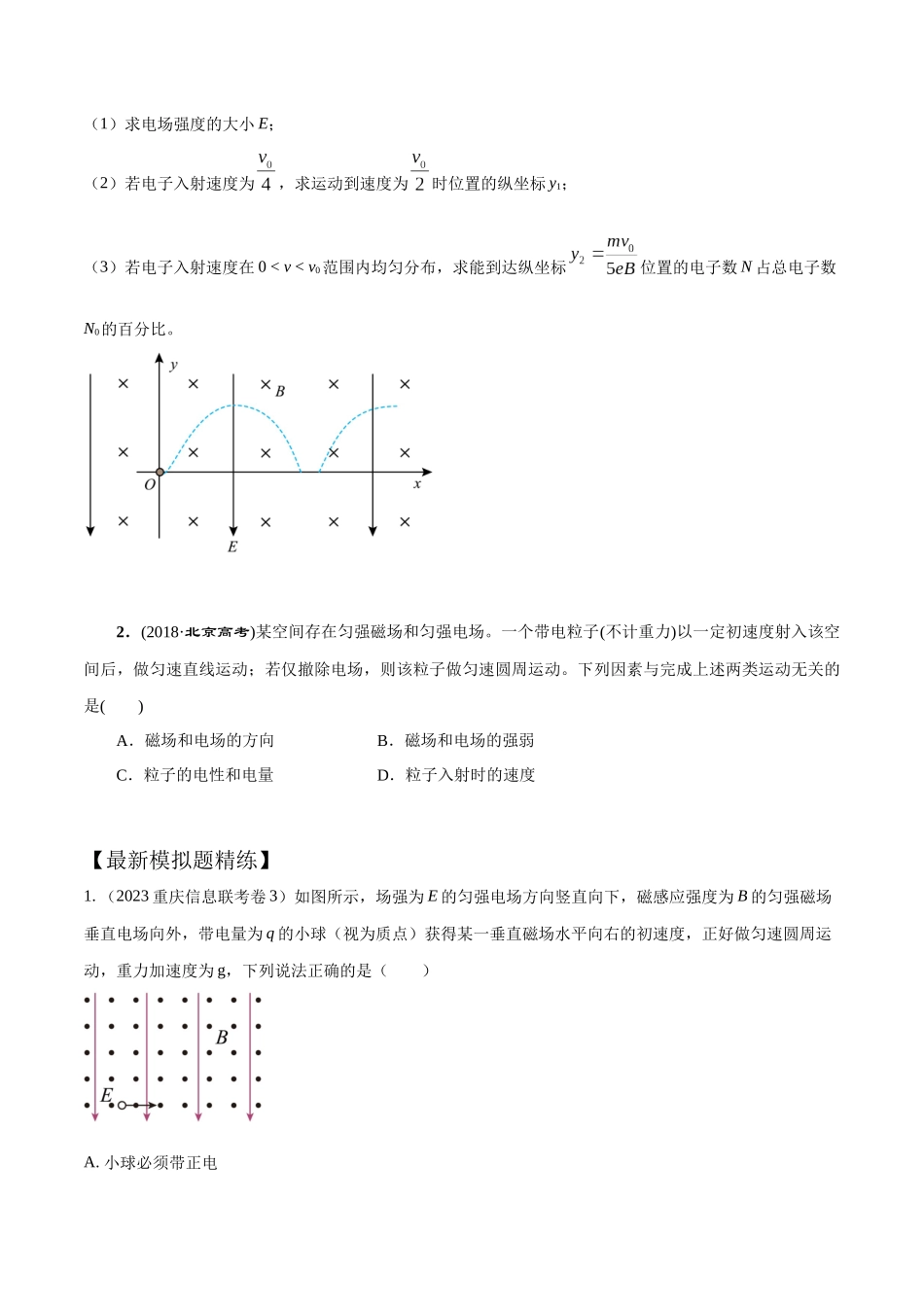 12.10带电粒子在叠加场中的运动(原卷版)高考一轮复习100考点100讲.docx_第3页