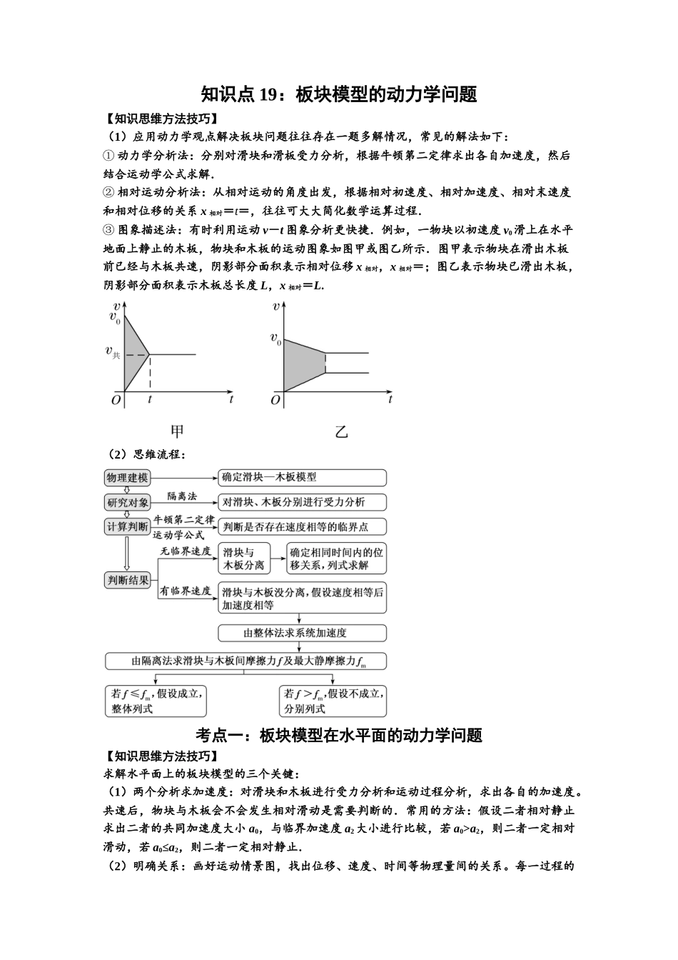知识点19：板块模型的动力学问题（提高原卷版）.docx_第1页