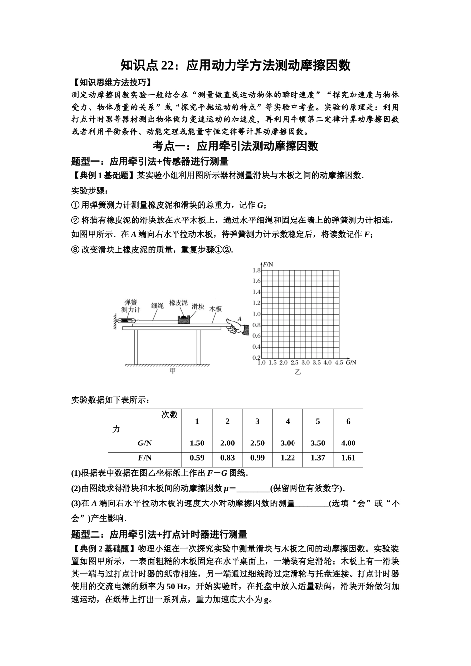知识点22：应用动力学方法测动摩擦因数（解析版）.docx_第1页